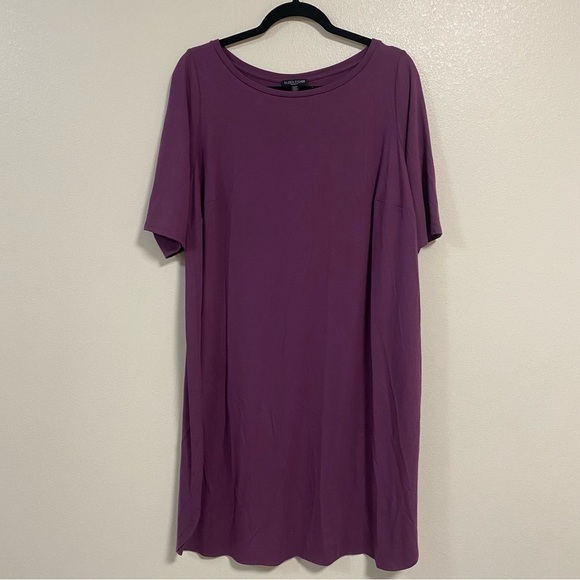 Eileen Fisher Dress Women’s Size 1X Plum Purple Jersey Knit MIDI Dress - Picture 10 of 14